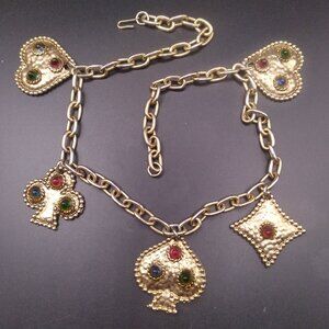 Vintage French Designer Edouard Rambaud Gold Gilt Glass Cabochons Necklace